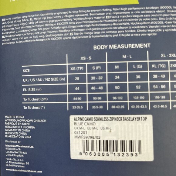 Mountain Warehouse Extreme Base Layer Zip Neck Top Men's M/L Extra Warm NEW - Picture 5 of 9